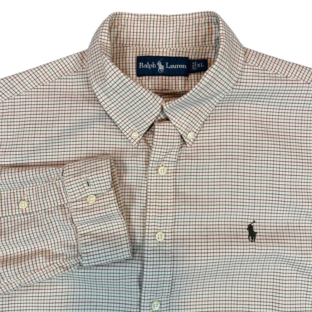 Ralph Lauren Men's Classic Fit Plaid Check Button Down Shirt XL Tan Soft Comfort